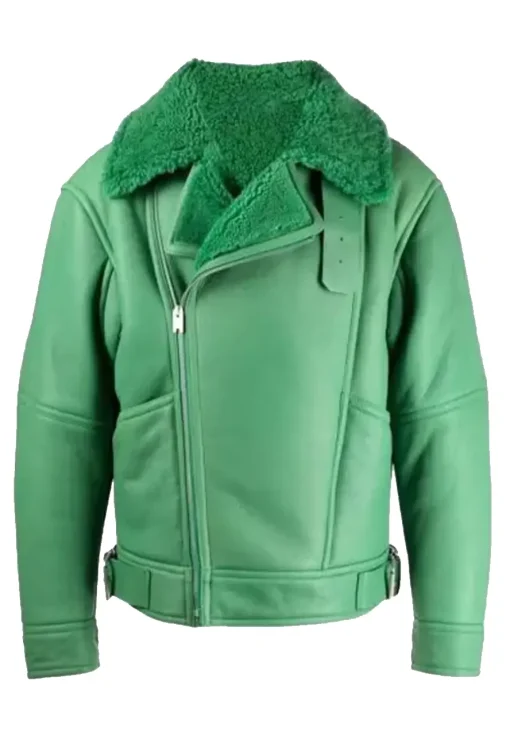 mens-green-faux-leather-shearling-jacket