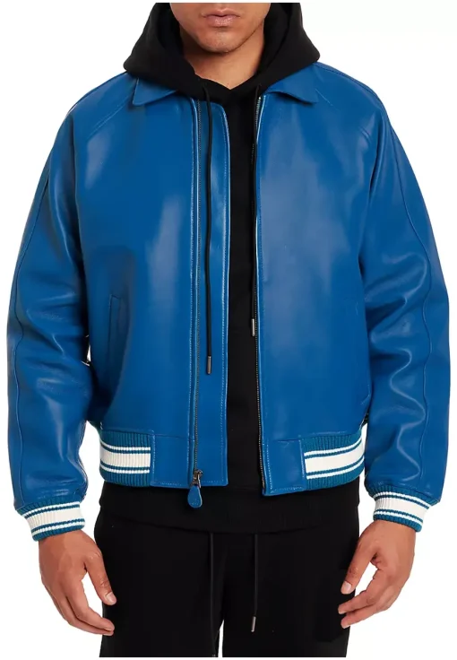 mens-icon-blue-faux-leather-bomber-jacket