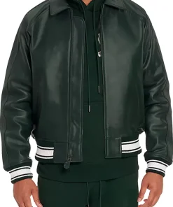 mens-icon-dark-green-faux-leather-bomber-jacket