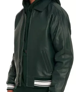 mens-icon-dark-green-faux-leather-bomber-jacket