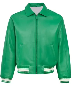 mens-icon-green-faux-leather-bomber-jacket