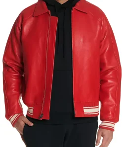 mens-icon-red-faux-leather-bomber-jacket