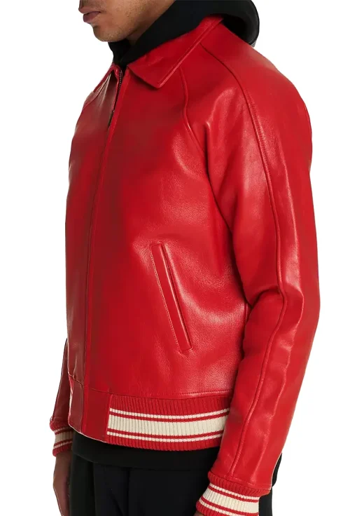 mens-icon-red-faux-leather-bomber-jacket