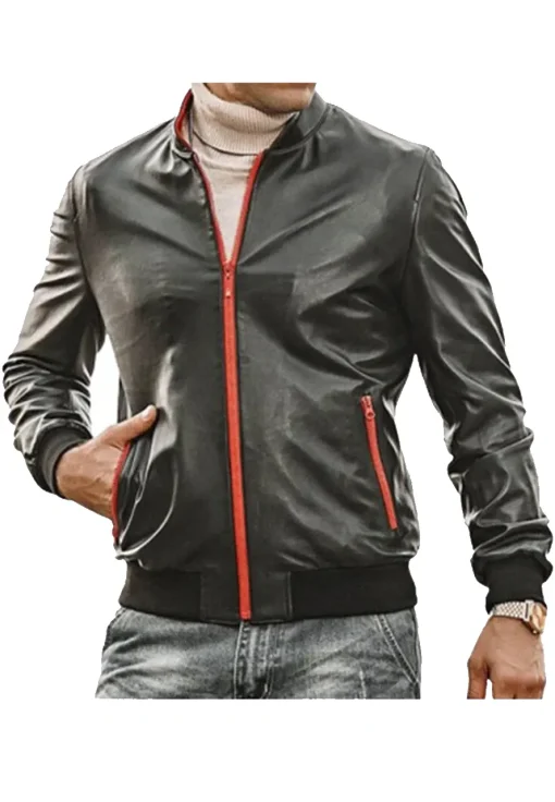 mens-red-zip-black-faux-leather-bomber-jacket