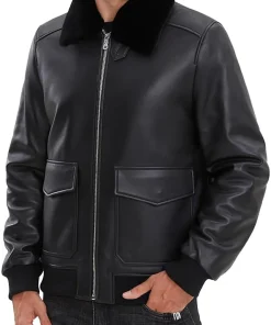 mens-removable-fur-collar-black-faux-leather-bomber-jacket