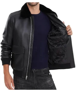 mens-removable-fur-collar-black-faux-leather-bomber-jacket