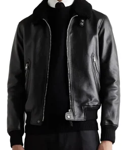 mens-shearling-trimmed-black-faux-leather-bomber-jacket