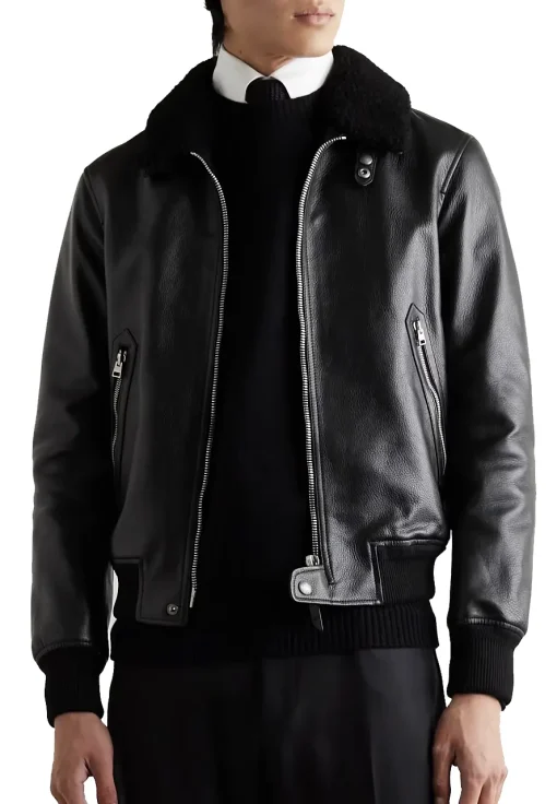 mens-shearling-trimmed-black-faux-leather-bomber-jacket