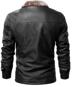 mens-vintage-shearling-collar-black-faux-leather-jacket