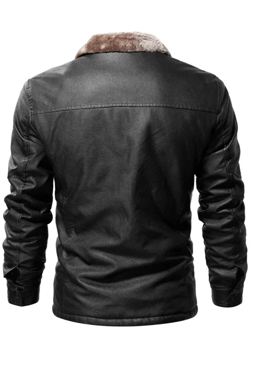 mens-vintage-shearling-collar-black-faux-leather-jacket