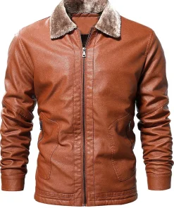 mens-vintage-shearling-collar-brown-faux-leather-jacket
