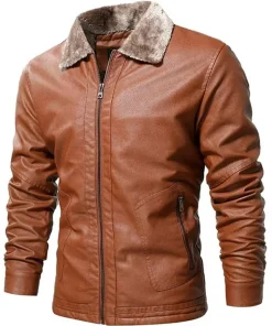 mens-vintage-shearling-collar-brown-faux-leather-jacket