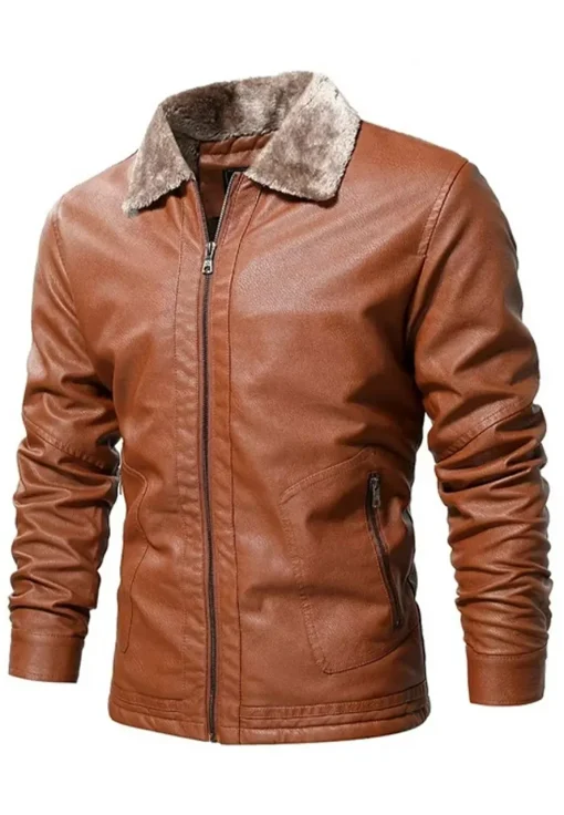 mens-vintage-shearling-collar-brown-faux-leather-jacket