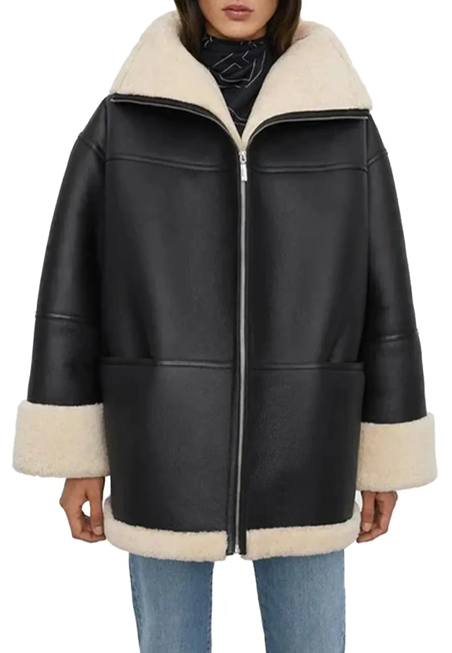Women’s Aviator Black Shearling Faux Leather Long Jacket 2 womens-aviator-black-shearling-faux-leather-long-jacket