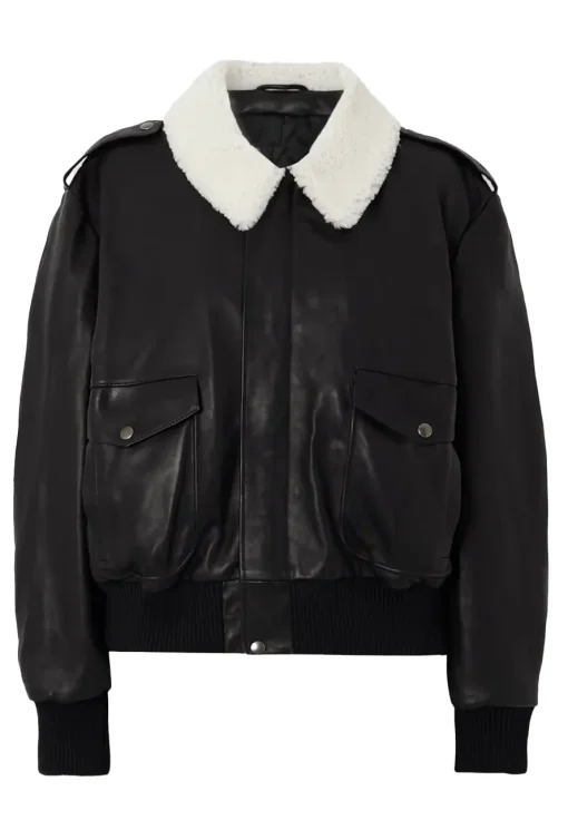 womens-black-bomber-faux-leather-fur-collar-jacket