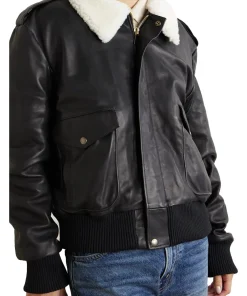 womens-black-bomber-faux-leather-fur-collar-jacket