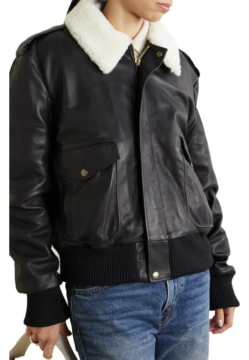 womens-black-bomber-faux-leather-fur-collar-jacket