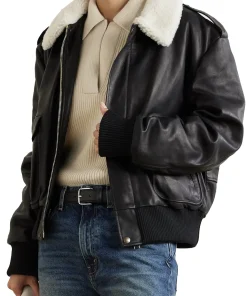 womens-black-bomber-faux-leather-fur-collar-jacket