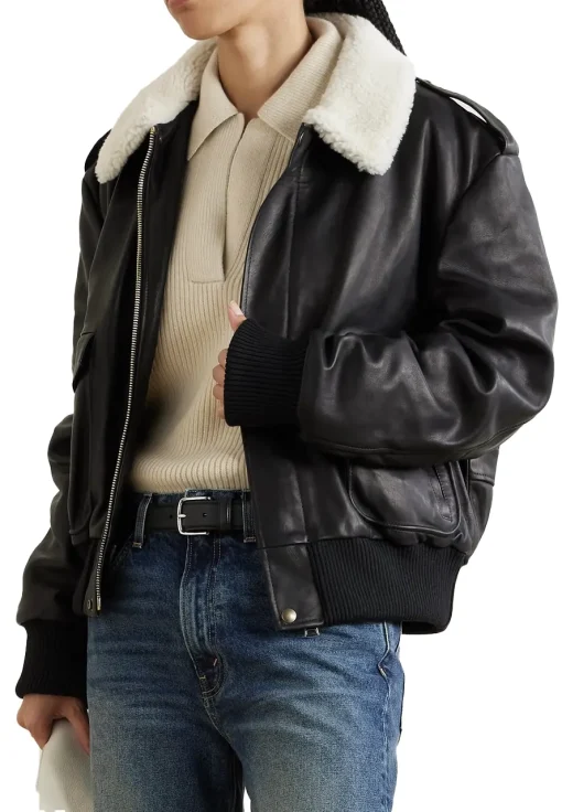 womens-black-bomber-faux-leather-fur-collar-jacket