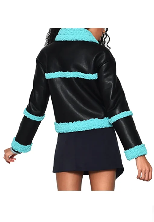 womens-black-faux-leather-blue-shearling-jacket