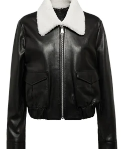 womens-black-faux-leather-bomber-jacket-with-fur-collar