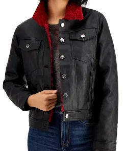 womens-black-faux-leather-red-faux-shearling-trucker-jacket