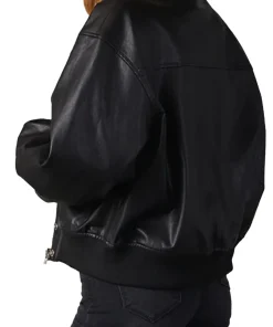 womens-black-faux-leather-shearling-collar-bomber-jacket