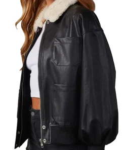 womens-black-faux-leather-shearling-collar-bomber-jacket