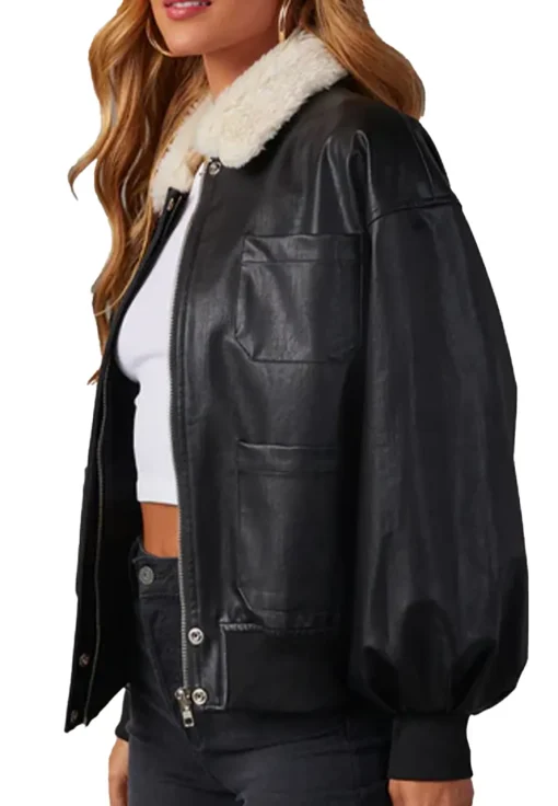 womens-black-faux-leather-shearling-collar-bomber-jacket