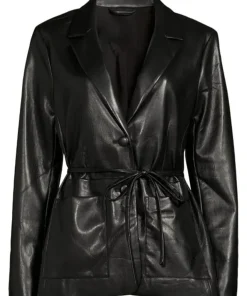 womens-black-faux-leather-tie-jacket