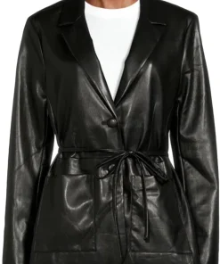 womens-black-faux-leather-tie-jacket