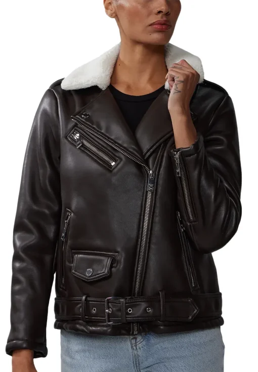 womens-brown-faux-leather-shearling-belted-jacket