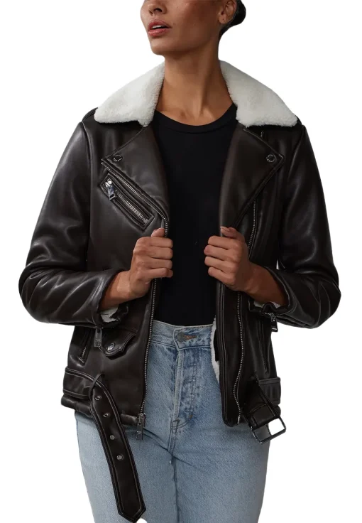 womens-brown-faux-leather-shearling-belted-jacket