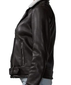 womens-brown-faux-leather-shearling-belted-jacket
