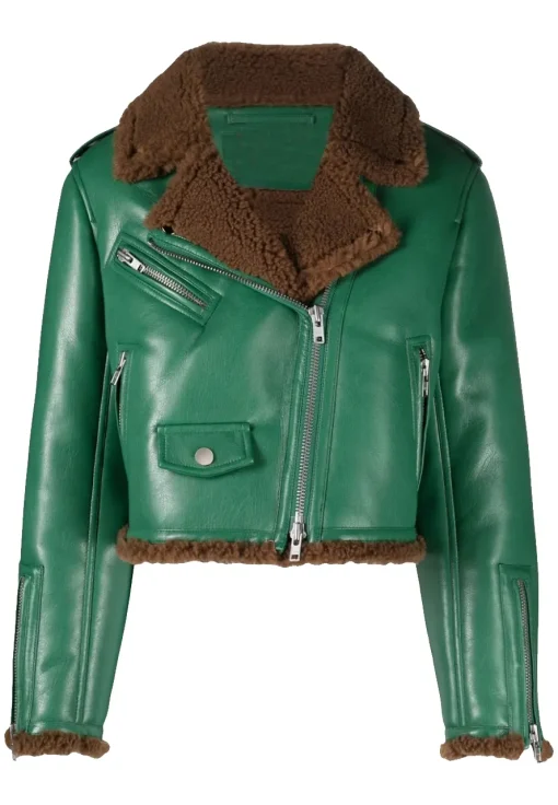 womens-brown-shearling-green-faux-leather-biker-jacket