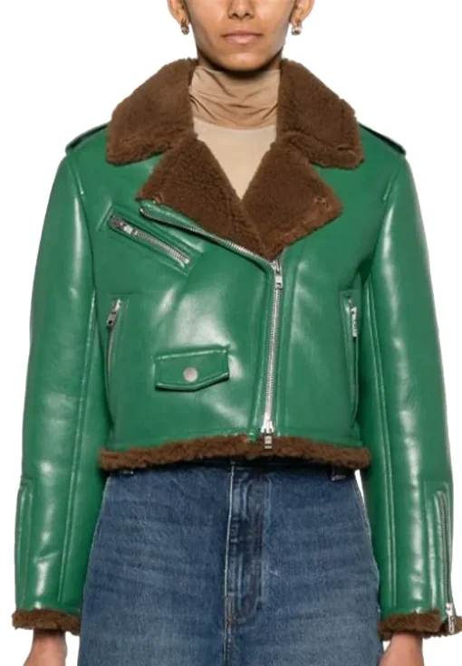 womens-brown-shearling-green-faux-leather-biker-jacket