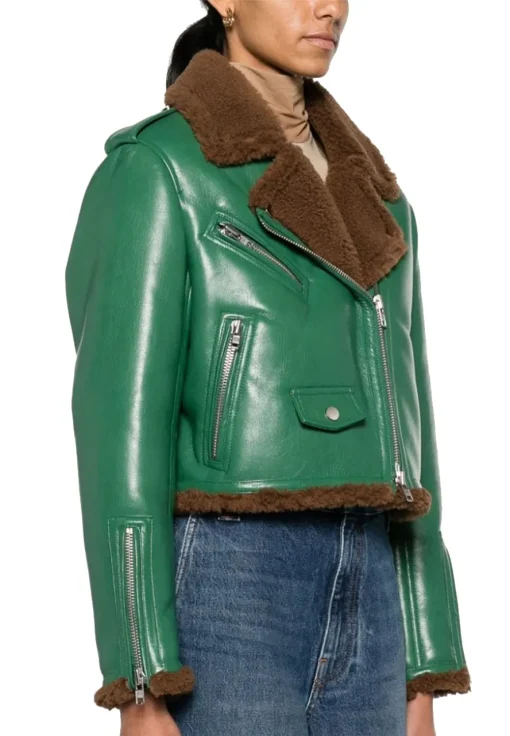 womens-brown-shearling-green-faux-leather-biker-jacket