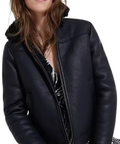 womens-classic-collar-black-faux-leather-shearling-jacket