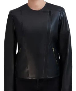 womens-collarless-faux-leather-black-jacket
