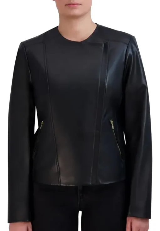 womens-collarless-faux-leather-black-jacket