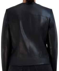 womens-collarless-faux-leather-black-jacket