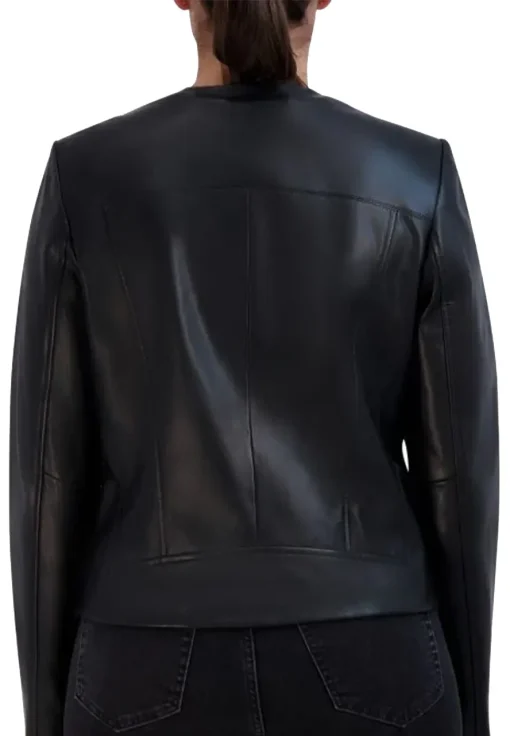 womens-collarless-faux-leather-black-jacket