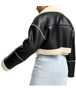 womens-cropped-black-faux-leather-shearling-jacket