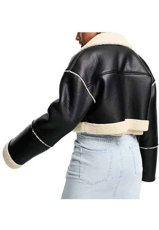 womens-cropped-black-faux-leather-shearling-jacket