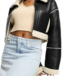 womens-cropped-black-faux-leather-shearling-jacket