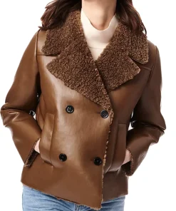 womens-double-breasted-brown-faux-leather-shearling-jacket