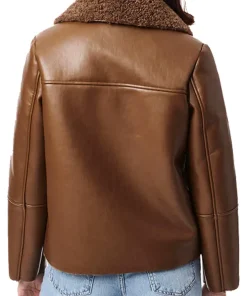 womens-double-breasted-brown-faux-leather-shearling-jacket