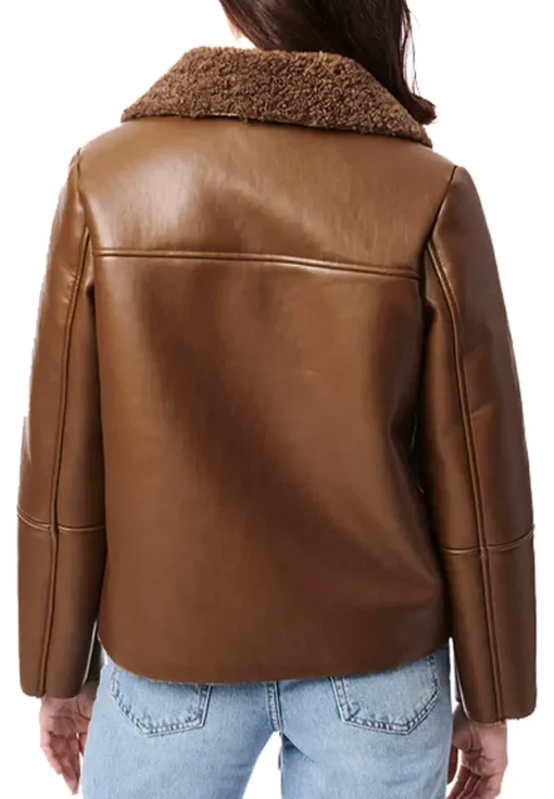 womens-double-breasted-brown-faux-leather-shearling-jacket