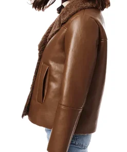 womens-double-breasted-brown-faux-leather-shearling-jacket