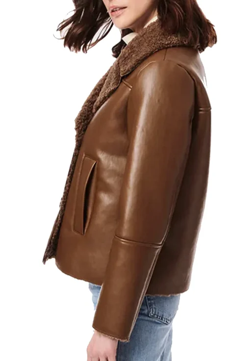womens-double-breasted-brown-faux-leather-shearling-jacket